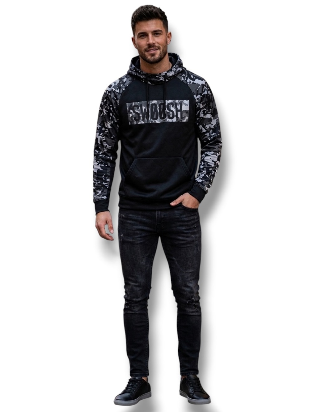 Nike Hoodie Pro Hyperwarm LOGO Camo Swoosh Black Gray Therma Fit Men's Size M
